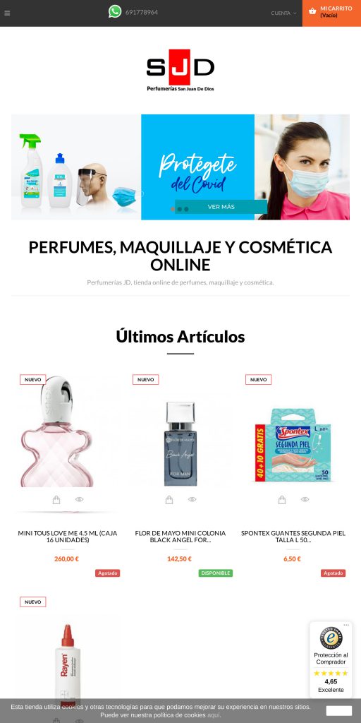 Captura de la portada de perfumeriasjd.com