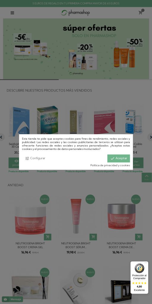 Captura de la portada de pharmashop.es