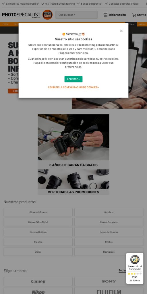 Captura de la portada de photospecialist.es