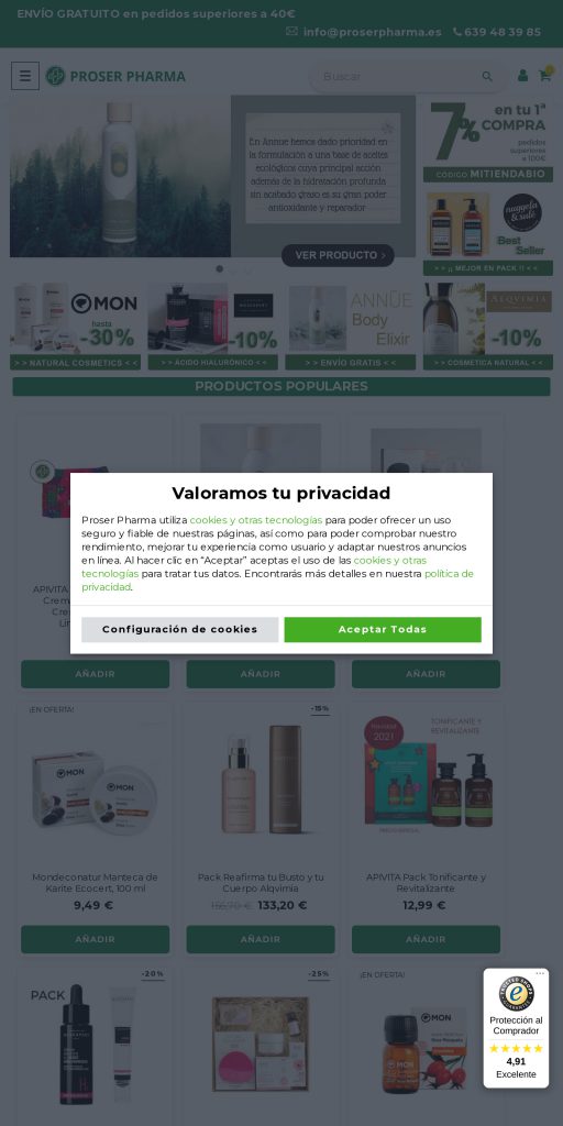 Captura de la portada de proserpharma.es