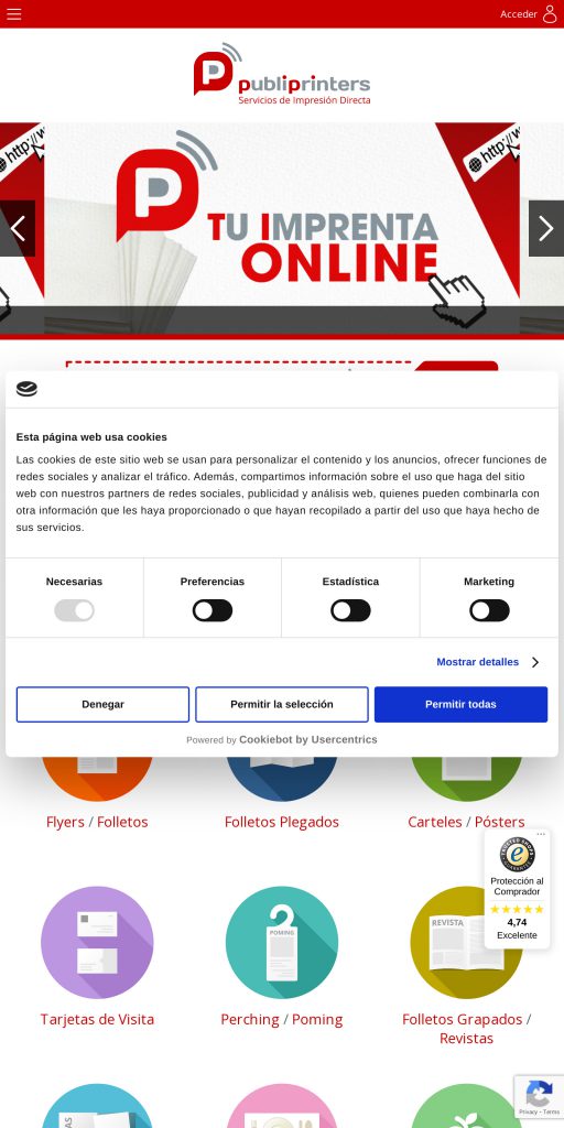 Captura de la portada de publiprinters.com