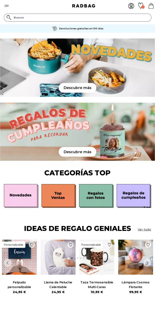 Captura de la portada de radbag.es