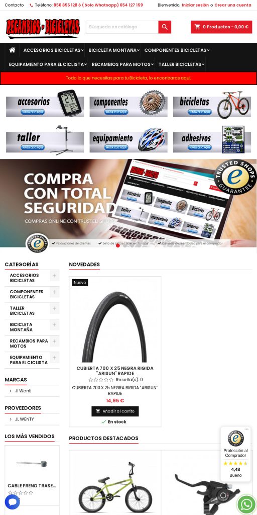 Captura de la portada de recambios-bicicletas.es