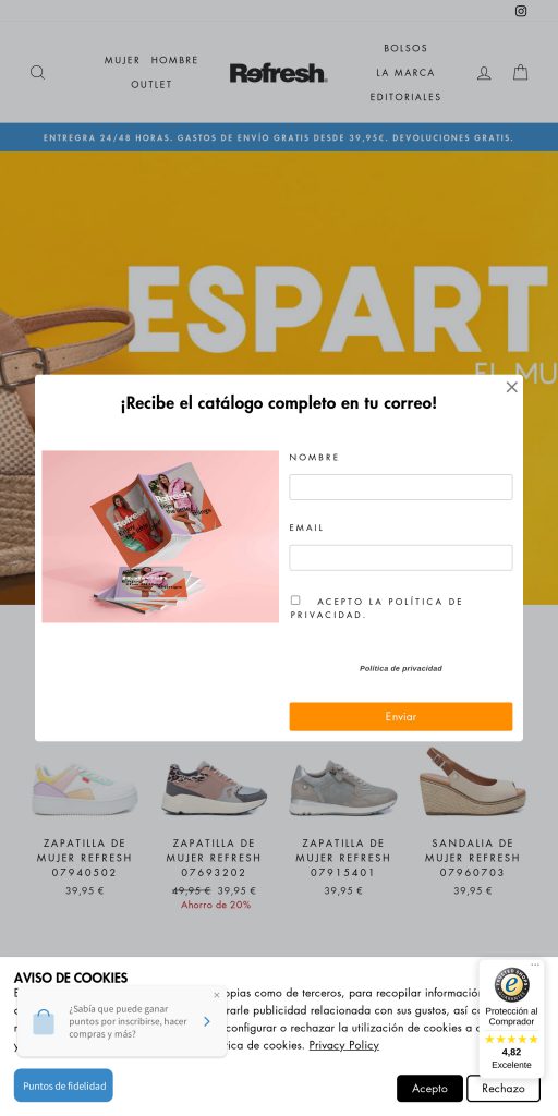 Captura de la portada de refreshoes.com
