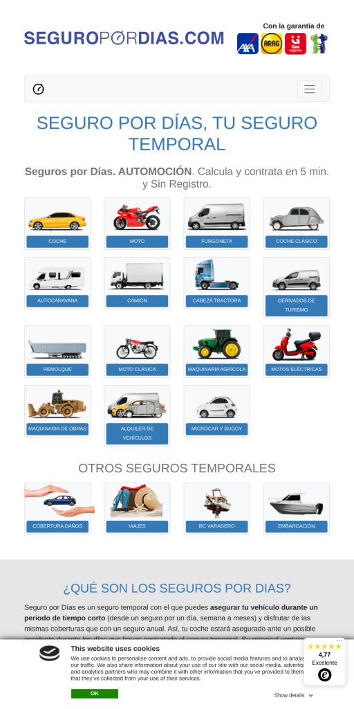 Captura de la portada de seguropordias.com