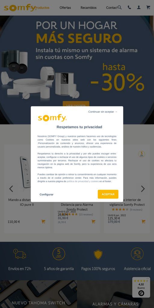 Captura de la portada de shop.somfy.es