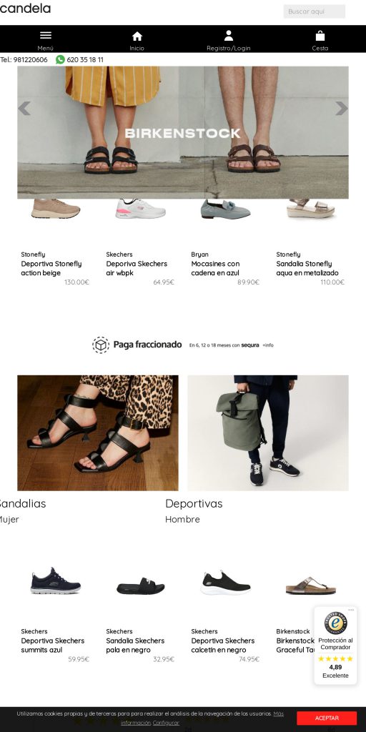 Captura de la portada de shopcandela.com
