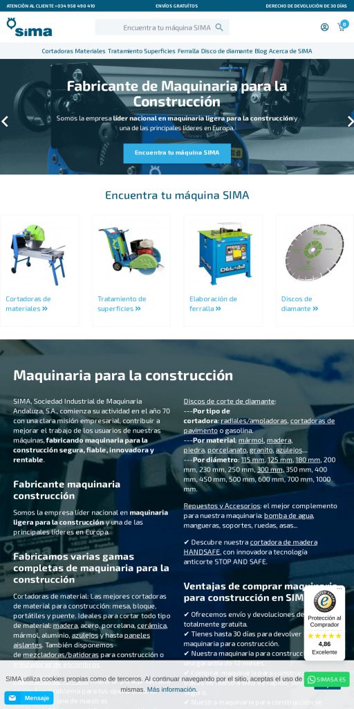 Captura de la portada de simasa.es