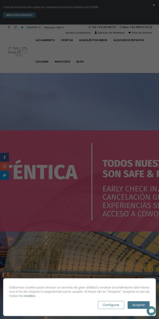 Captura de la portada de singularstays.com