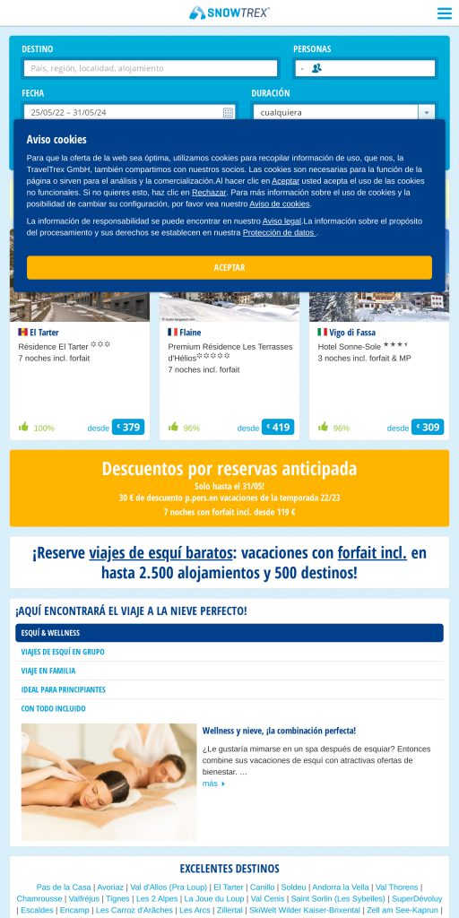 Captura de la portada de snowtrex.es