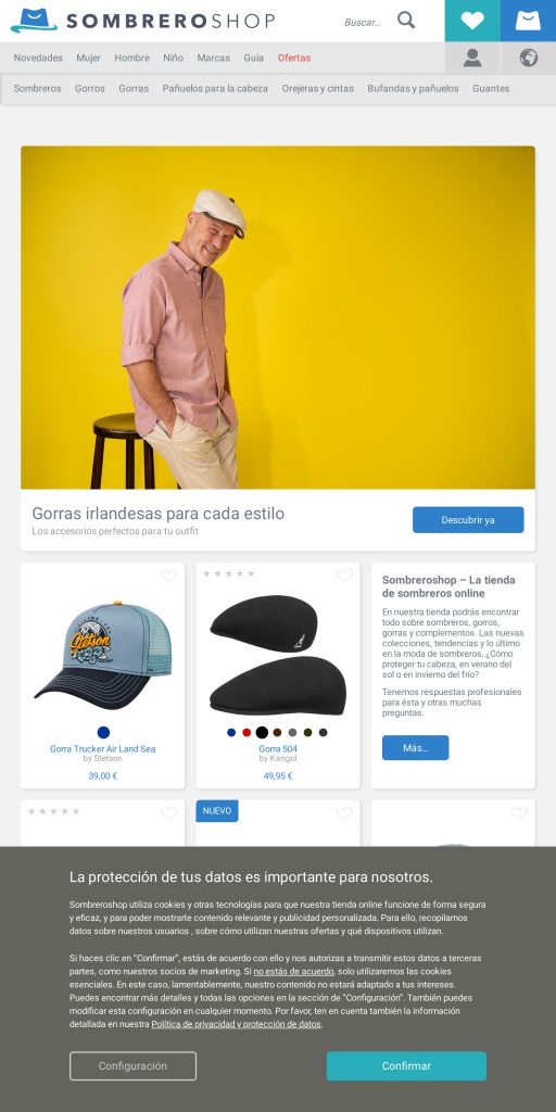 Captura de la portada de sombreroshop.es