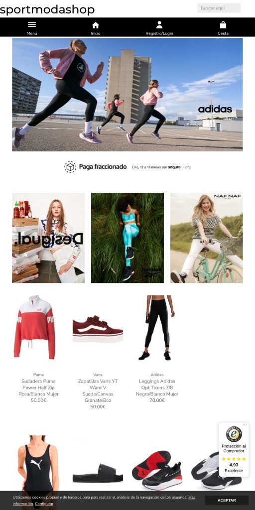 Captura de la portada de sportmodashop.com