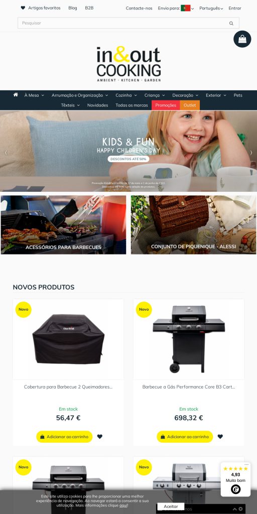 Captura de la portada de store.inoutcooking.com