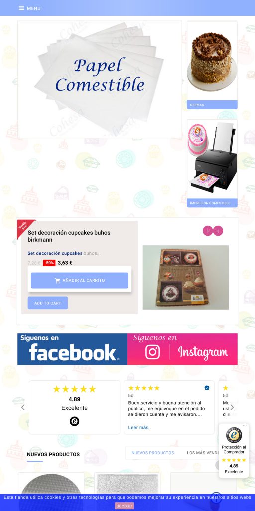 Captura de la portada de suministroscohesa.com
