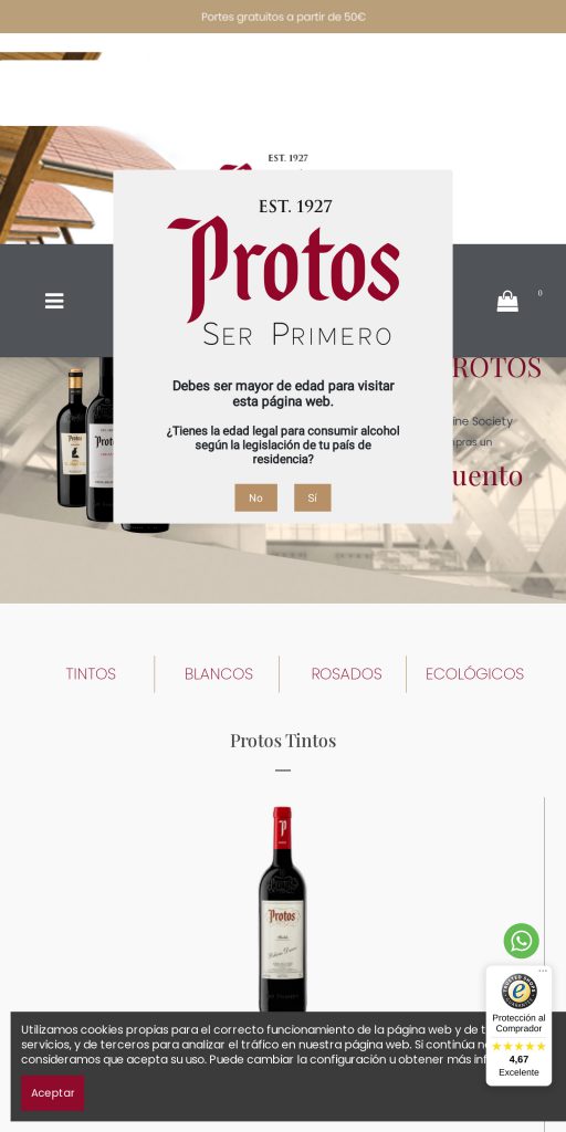 Captura de la portada de tienda.bodegasprotos.com