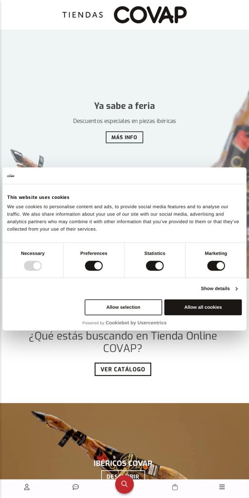 Captura de la portada de tienda.covap.es
