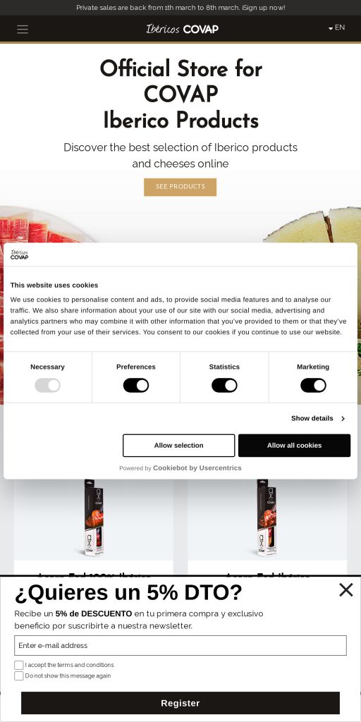 Captura de la portada de tienda.ibericoscovap.com