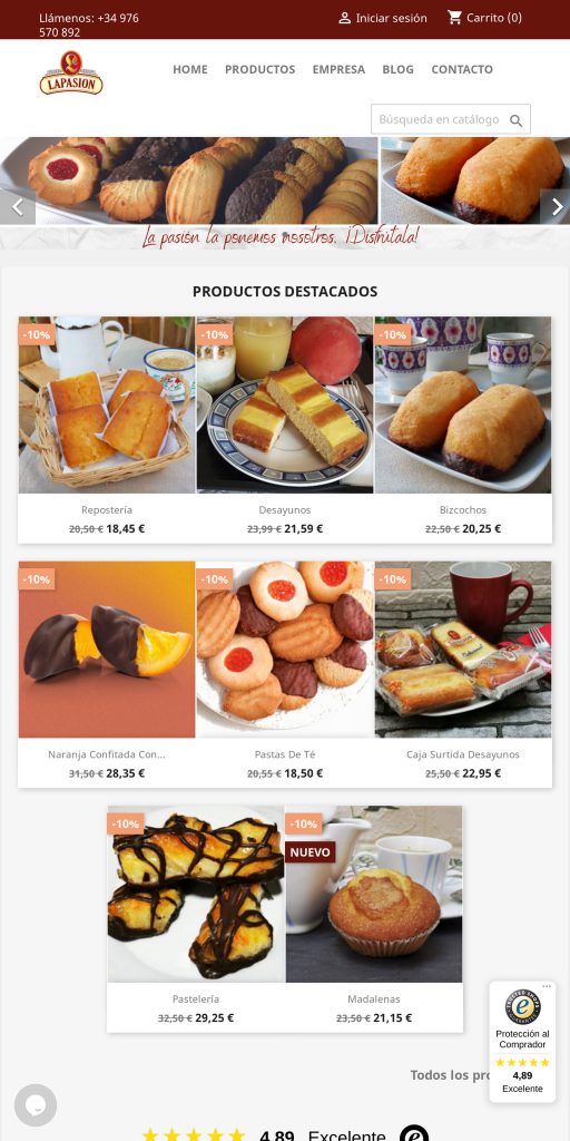 Captura de la portada de tienda.lapasion.es