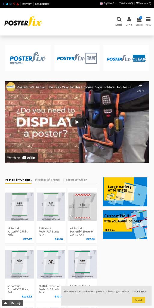 Captura de la portada de tienda.posterfix.es