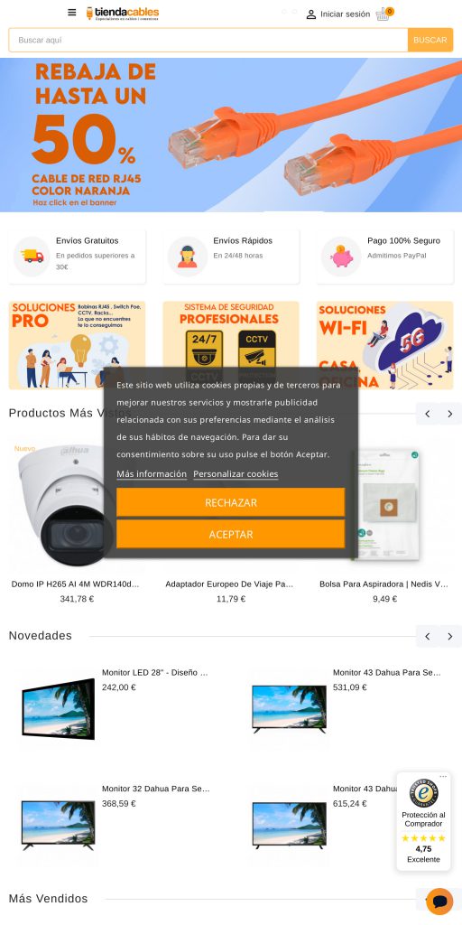 Captura de la portada de tiendacables.com