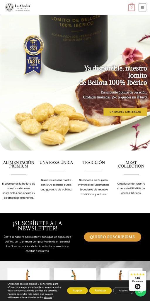 Captura de la portada de tiendalaabadiaibericos.com
