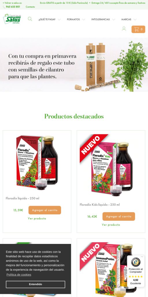 Captura de la portada de tiendasalus.es