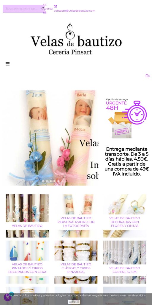 Captura de la portada de velasdebautizo.com