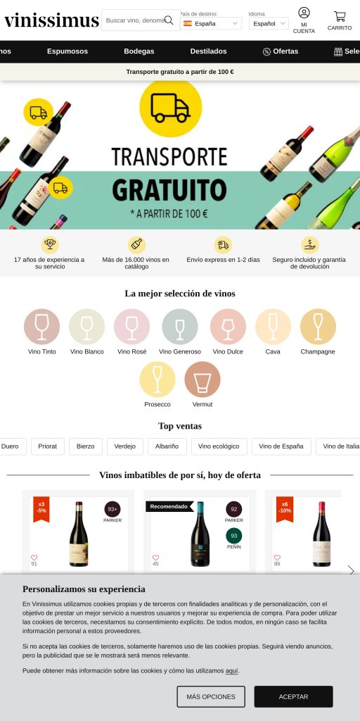 Captura de la portada de vinissimus.com