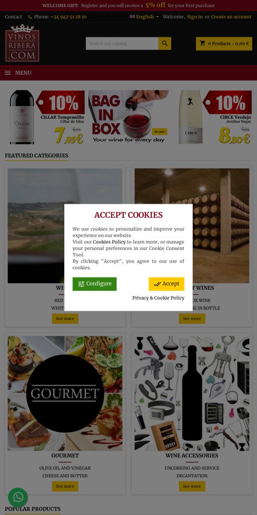 Captura de la portada de vinosribera.com