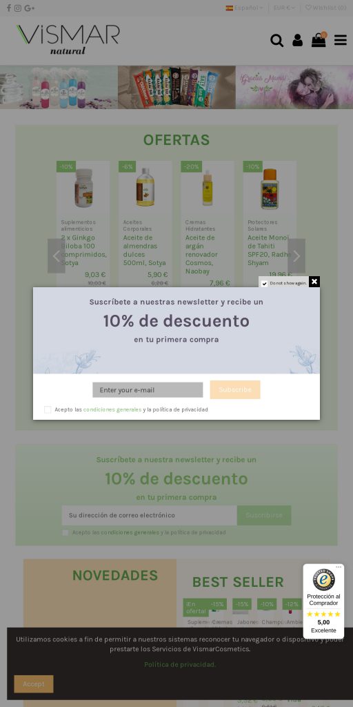 Captura de la portada de vismar-natural.com