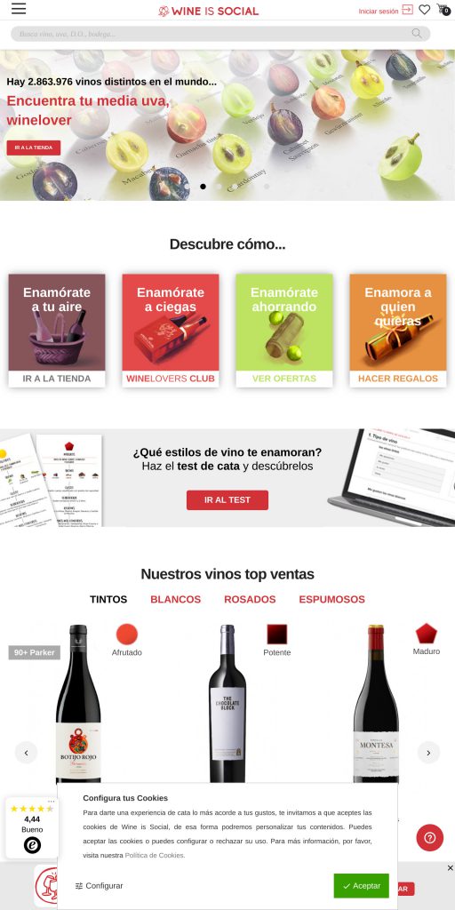 Captura de la portada de wineissocial.com