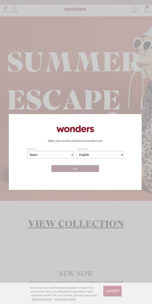 Captura de la portada de wonders.com