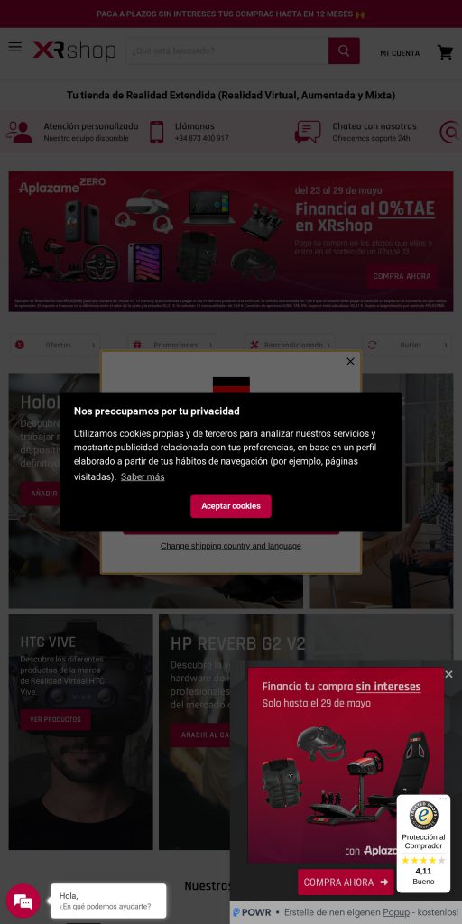 Captura de la portada de xrshop.invelon.com