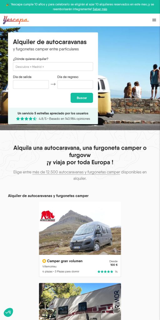 Captura de la portada de yescapa.es