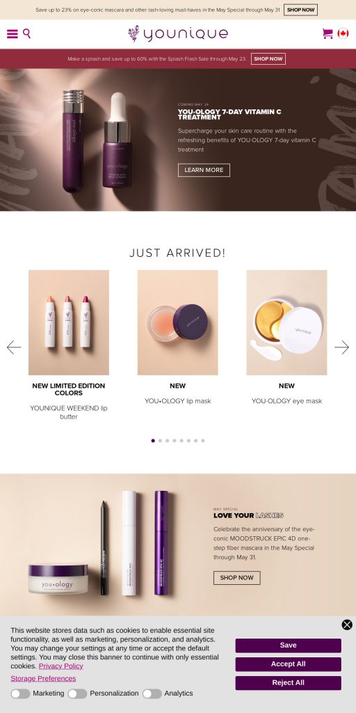 Captura de la portada de youniqueproducts.com