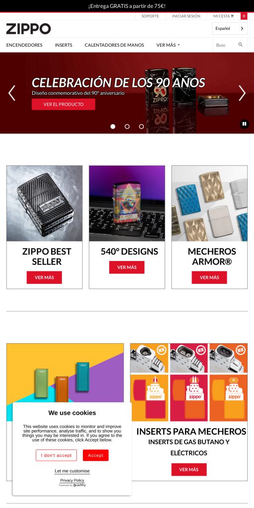 Captura de la portada de zippo.es
