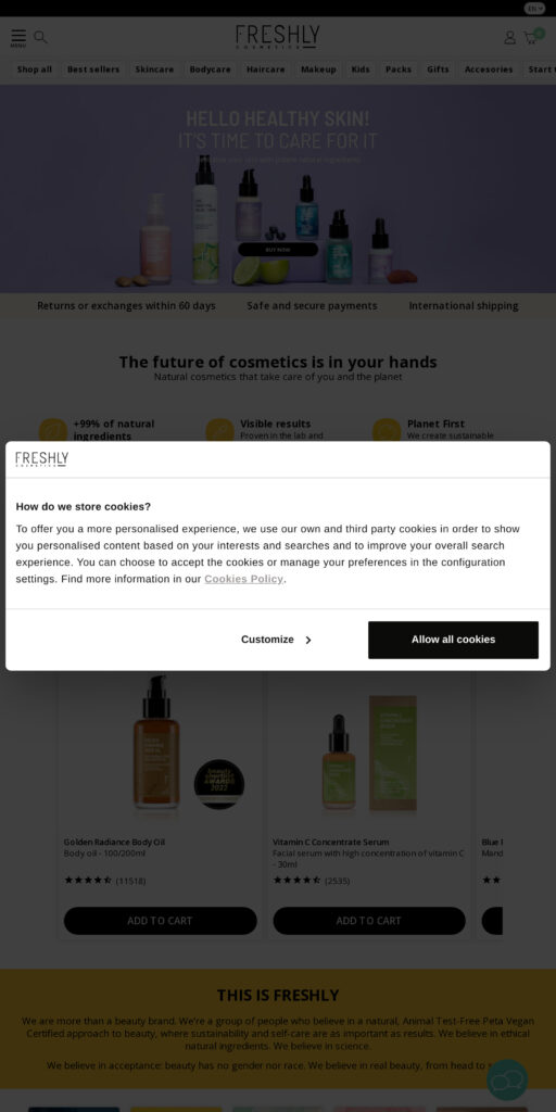 Captura de la portada de freshlycosmetics.com