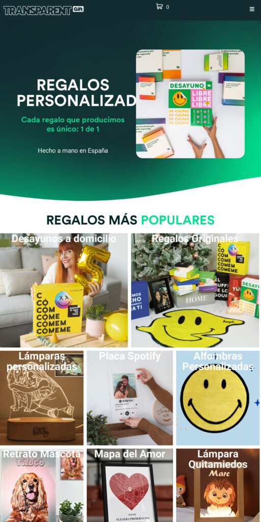Captura de la portada de transparentgift.com