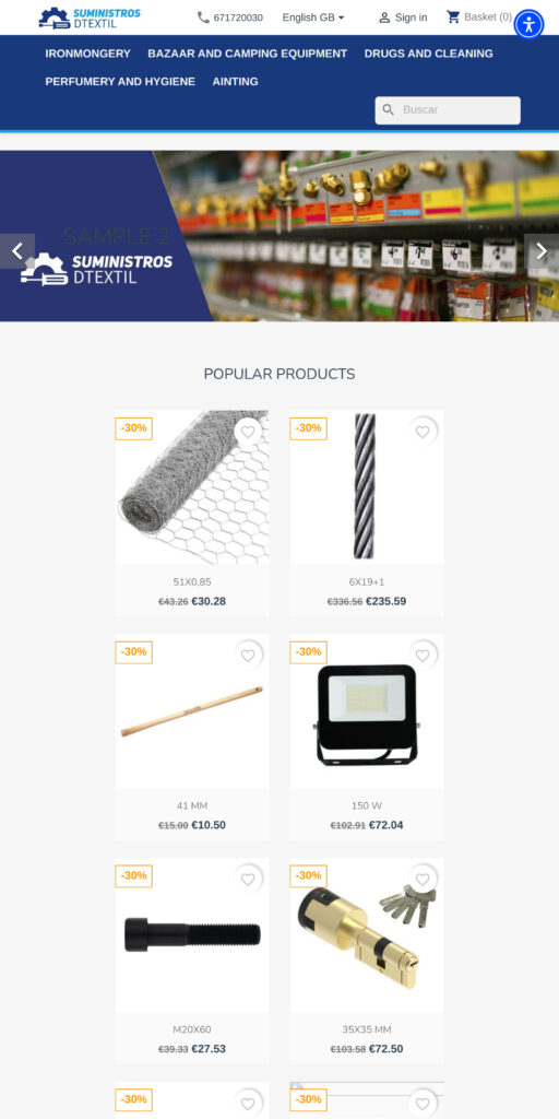 Captura de la portada de suministrosdtextil.com