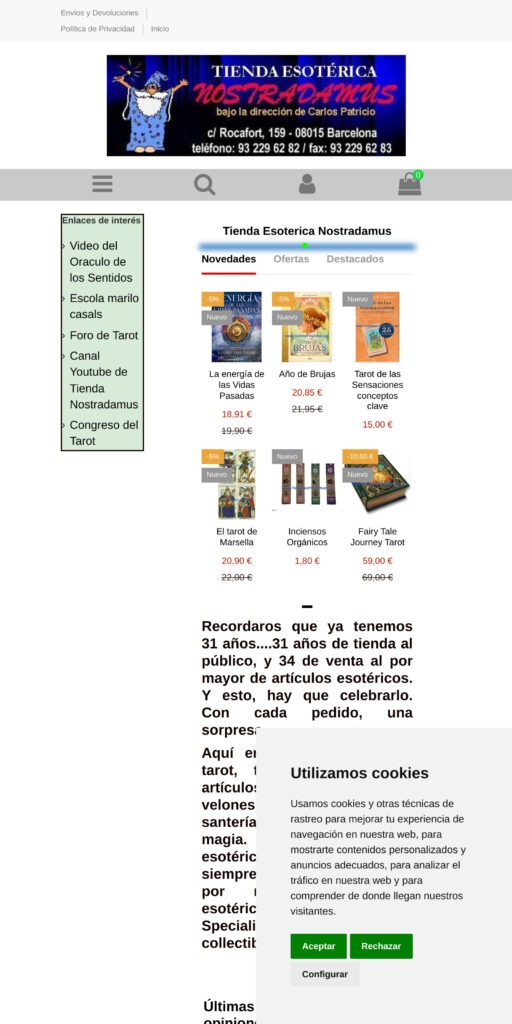 Captura de la portada de tiendanostradamus.com
